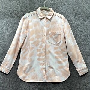 Garnet Hill Cozy Fleece Shirt Jacket Women XS Pink Relaxed Snap Button Shacket